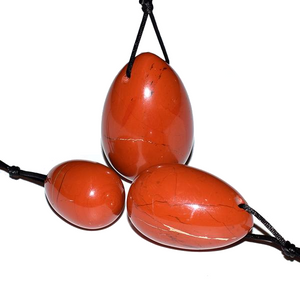 Silver Cracked Red Jasper Yoni Egg Set, 3 Pieces