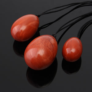Drilled Pure Red Jasper Yoni Egg Set, 3 Pieces