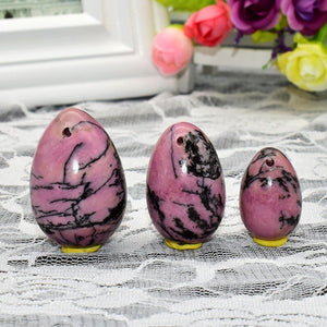 Pink Black Rhodonite Yoni Egg Set, 3 Pieces