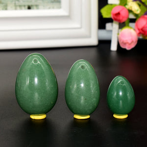 Drilled Green Aventurine Yoni Egg Set, 3 Pieces