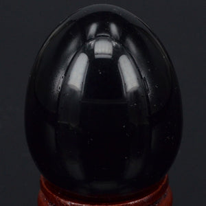Undrilled Black Obsidian Yoni Egg with Stand