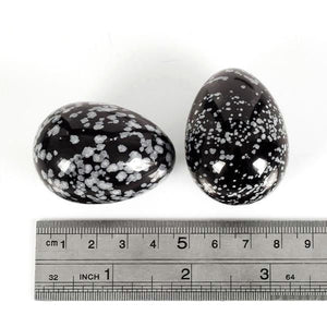 Drilled Snowflake Obsidian Yoni Egg, 1 pc