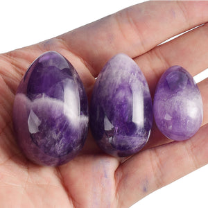Dark Purple Amethyst Yoni Egg Set of 3 with Stand