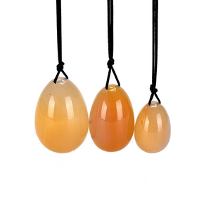 Orange Drilled Agate Carnelian Yoni Egg Set, 3 Pieces