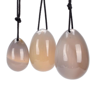 Drilled Natural Gray and Orange Carnelian Yoni Egg Set, 3 Pieces