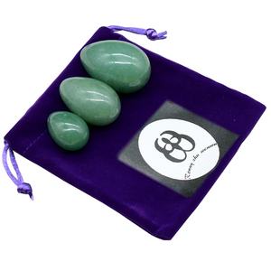 Drilled Natural Green Aventurine Yoni Egg Set, 3 Pieces with Bag