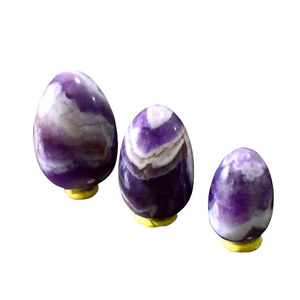 Drilled Multi-Colored Amethyst Yoni Egg Set, 3 Pieces