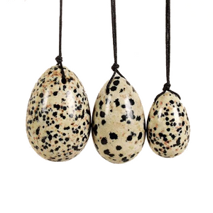 Drilled Natural Dalmatian Yoni Egg Set, 3 Pieces