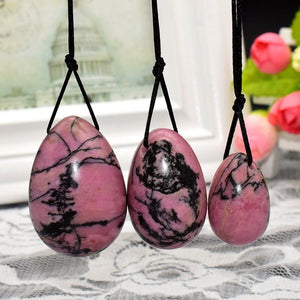 Pink Black Rhodonite Yoni Egg Set, 3 Pieces