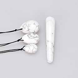 White Howlite Yoni Egg Set, 3 Pieces with Wand