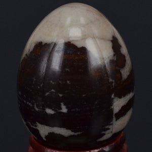 Brown White Nguni Jasper Yoni Egg with Stand