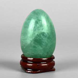 Undrilled Natural Fluorite Yoni Egg with Stand