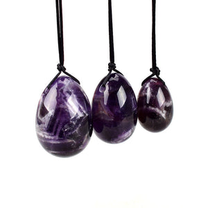 Purple Drilled Amethyst Yoni Egg Set, 3 Pieces