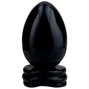 Large Natural Black Obsidian Yoni Egg with Stand