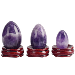 Dark Purple Amethyst Yoni Egg Set of 3 with Stand