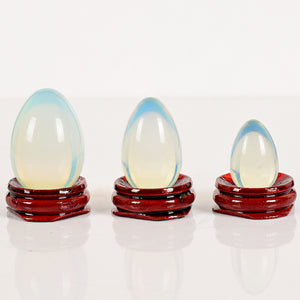 Crystal Opalite Yoni Egg Set, 3 Pieces with Wooden Base