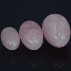 Natural Pink Rose Quartz Yoni Egg Set, 3 Pieces