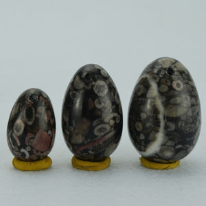 Drilled Black Jasper Yoni Egg Set, 3 Pieces